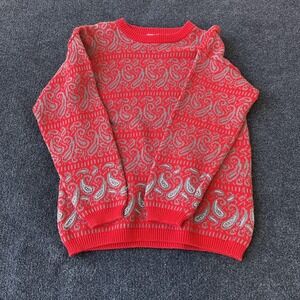 Izod Sweater Mens 2XL Red Gray Paisley Knit Crewneck Pullover Cotton Casual